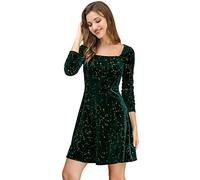 Allegra K Disfraz de Navidad Vestido Mini Estrellas Terciopelo Cuello Cuadrado Vintage para Mujer Navidad Día De Los Reyes Magos Verde M