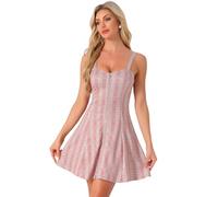 Allegra K Disfraz de Navidad Vestido Sin Mangas Delantero con Cremallera Y Tirantes A Cuadros A Cuadros para Mujer Rosa M