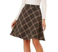Allegra K Falda Acampanada a Cuadros de Pascua para Mujer, Cintura elástica, Longitud hasta la Rodilla, Marrón (Seal Brown), M