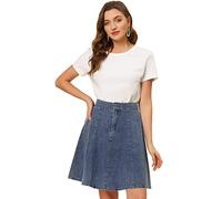 Allegra K Falda de Mezclilla Casual Acampanada de Cintura Alta para Mujer, Azul/Claro, M