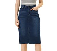 Allegra K Falda de Mezclilla Casual para Mujer, Cintura Alta, Abertura Trasera, Falda de Mezclilla elástica, Azul Oscuro, XXXL