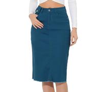 Allegra K Falda de Mezclilla Casual para Mujer Falda Cortas con Ventilación Trasera de Cintura Alta Azul L