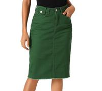 Allegra K Falda de Mezclilla Casual para Mujer Falda Cortas con Ventilación Trasera de Cintura Alta Verde XL