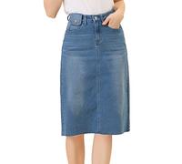 Allegra K Falda de Mezclilla Casual para Mujer Falda Cortas con Ventilación Trasera de Cintura Alta Azul Vaquero XL