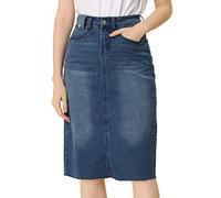 Allegra K Falda de Mezclilla Casual para Mujer Falda Cortas con Ventilación Trasera de Cintura Alta M-Azul M