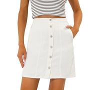 Allegra K Falda de mezclilla para mujer de longitud hasta la rodilla con bolsillos, falda de cintura alta acampanada con botones, blanco, 44