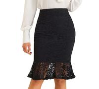 Allegra K Falda Elegante de Encaje de Cola de pez de Sirena Vintage para Mujer Falda de Tubo Ajustada de Oficina elástica Negro XS
