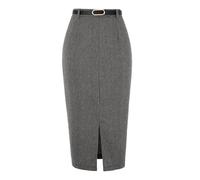 Allegra K Falda Lápiz Midi para Mujer Otoño Invierno Cintura Alta para Trabajo y Oficina con Cinturón Negro XL