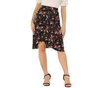 Allegra K Falda Midi Acampanada con Dobladillo Asimétrico De Cintura Alta con Estampado Floral para Mujer Negro M