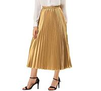Allegra K Falda Plisada metálica con Cierre de Cremallera para Mujer - Dorado - Medium