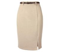 Allegra K Falda Tubo para Mujer hasta La Rodilla Cintura Alta Elegante para Oficina Trabajo Faldas Midi con Cinturón Caqui S