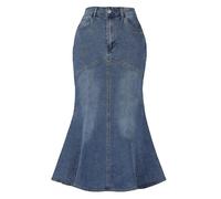 Allegra K Falda Vaquera con Cola de pez para Mujer, Falda Bodycon de Jean Midi lavadaGris Azul S