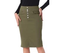Allegra K Falda Vaquera Informal para Mujer Cintura Alta Abertura Frontal Faldas Vaqueras Recto Ejercito Verde M