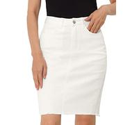 Allegra K Falda Vaquera Midi Básica Desgastada De Cintura Alta con Dobladillo Rasgado Y Lavado para Mujer Blanco L