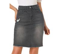 Allegra K Falda Vaquera Midi Básica Desgastada De Cintura Alta con Dobladillo Rasgado Y Lavado para Mujer Negro XL