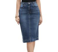 Allegra K Falda Vaquera para Mujer Cintura Alta Bolsillos Traseros Divididos Falda Lápiz hasta la Rodilla Azul Oscuro M