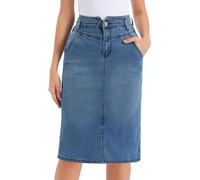 Allegra K Falda Vaquera para Mujer Informal con Abertura en la Espalda Elástica de Cintura Alta Midi Azul M