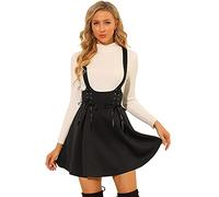 Allegra K Faldas de Cintura Alta para Mujer, línea A, Minifalda con Tirantes con Cordones, Negro -, Large