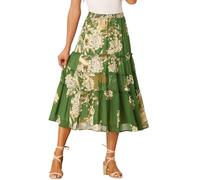 Allegra K Faldas Largas Florales para Mujer Falda Maxi Bohemia con Volantes En Niveles Y Cintura Elástica Verde Oscuro S