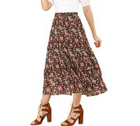 Allegra K Faldas Largas Florales para Mujer Falda Maxi Bohemia con Volantes En Niveles Y Cintura Elástica Negro Rojo L