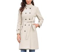 Allegra K Gabardina Cruzada de Manga Larga para Mujer Elegante Abrigo de Invierno con Bolsillos Beige XS