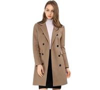Allegra K Gabardina de invierno para mujer, elegante con solapa con muescas, doble botonadura, Marrón claro, M