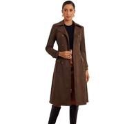 Allegra K Gabardina Mujer de Gamuza Sintética con Muescas Doble Botonadura Cinturón de Manga Larga Abrigos Solapa Café oscuro XS