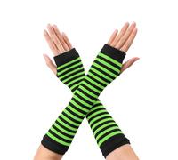 Allegra K Guantes sin dedos para mujer, estampados, longitud al codo, calentadores de brazos, color verde brillante, negro, talla única, Verde brillante y negro, Talla única