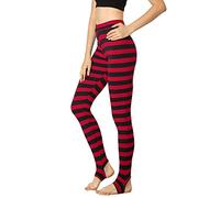 Allegra K Leggings Deportivos Mujer Cintura Alta, Pantalones Yoga Elásticos Transpirables Control Abdomen para Gimnasio Ejercicio Running Rayas Negras Rojas XXL