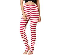 Allegra K Leggings Estampados de Cintura Alta para Mujer, Cintura elástica, Pantalones de Estribo para Yoga, Rayas Rojas y Blancas, L