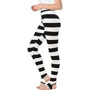 Allegra K Leggings Mujer Las Polainas Leggings Deportivos Mujer de la Yoga de la Cintura elástica de la Cintura Alta Disfraz de Halloween Rayas Blancas Negras L