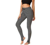 Allegra K Leggings Mujer Las Polainas Leggings Deportivos Mujer de la Yoga de la Cintura elástica de la Cintura Alta Disfraz de Halloween Franja de Color Blanco y Negro. L