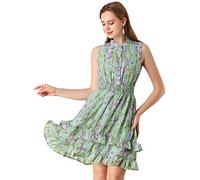 Allegra K Mini vestido de gasa con volantes y cintura fruncida floral de las mujeres - verde - Large