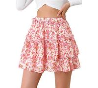 Allegra K Minifalda floral con volantes dobladillo de gasa cintura elástica una línea de mujer - rosa - X-Large