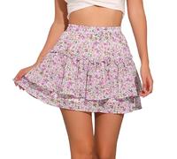 Allegra K Minifalda para Mujer Faldas Cortas con Volantes Florales De Verano De Cintura Alta Lindas Rosa A S