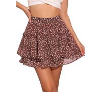 Allegra K Minifalda para Mujer Faldas Cortas con Volantes Florales De Verano De Cintura Alta Lindas Vino Tinto XL