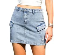 Allegra K Minifalda Vaquera para Mujer Elástica con Bolsillos de Solapa Estilo Cargo Y2K Azul Claro XL
