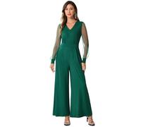Allegra K Mono elegante para mujer, cuello en V, manga larga, holgado, pierna ancha, para fiesta