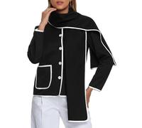 Allegra K Mujer Abrigo Elegante Bufanda Chaqueta Botones Y Bolsillos Casuales Abrigos Invierno Negro XS