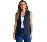 Allegra K Mujer Blazer Sin Mangas de Negocios Casual de Lino Trabajo Oficina Traje Chaleco Chaqueta Azul XL