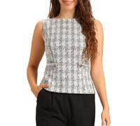 Allegra K Mujer Blusas Tweed Elegante Estampado a Cuadros Camisas Peplo sin Mangas Cuello Redondo Espalda Cremallera Chaleco Tops