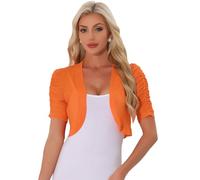 Allegra K Mujer Bolero Informal de Manga Corta de Malla Transparente Cárdigan Recortado con Frente Abierto Naranja XL