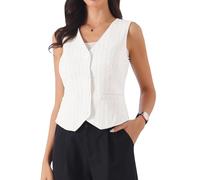 Allegra K Mujer Chaleco Escote en V sin Mangas Rayas Traje Blazer