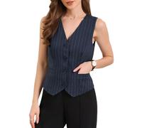 Allegra K Mujer Chaleco Escote en V sin Mangas Rayas Traje Blazer