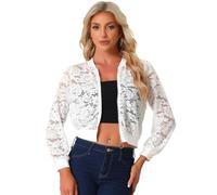 Allegra K Mujer Chaqueta de Encaje Cremallera Chaqueta Bomber Ligera