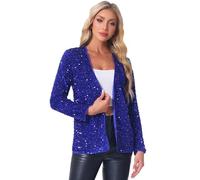 Allegra K Mujer Chaqueta De Lentejuelas con Frente Abierto Y Manga Larga con Purpurina para Fiesta Disco Disfraz de Halloween Azul S