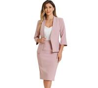 Allegra K Mujer Conjunto De Traje De Falda De Negocios 2 Piezas Traje De Trabajo De Oficina Blazer Sin Cuello Falda Lápiz Rosa XL