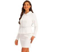 Allegra K Mujer Conjuntos De Chaqueta Y Falda Tubo con Blazer Peplum 2 Piezas Trajes De Negocios Blanco S