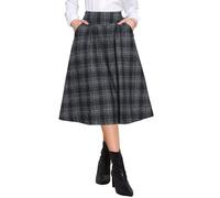 Allegra K Mujer Falda Tartan Cuadros Cintura Alta Linea a Midi | Cintura Alta Espalda Elastica Cremallera Invisible Largo Rodilla Corte a Bolsillos Estampado Tartan
