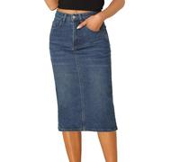 Allegra K Mujer Falda Vaquera Informal Cintura Alta Elástica Midi Azul XXL